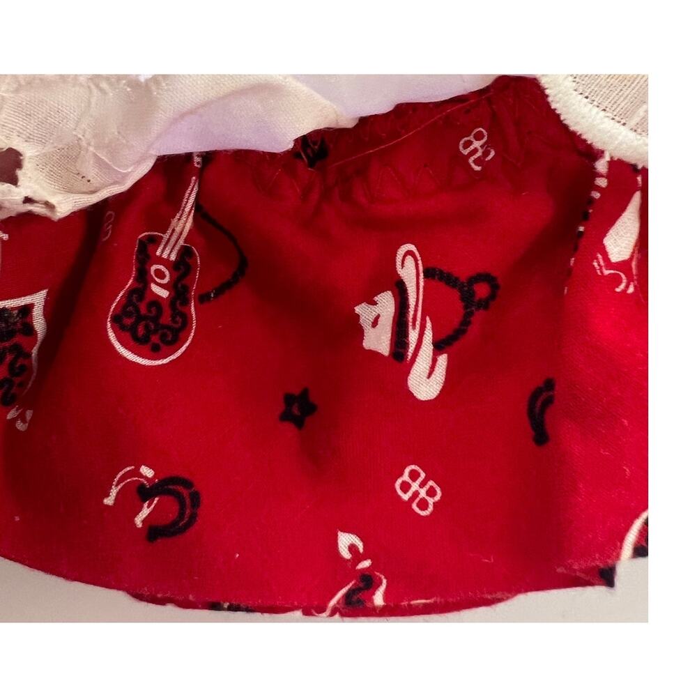 Vintage Homemade Apron Denim -  Lace & Red Western Ruffle Waist one of a Kind - Picture 7 of 8